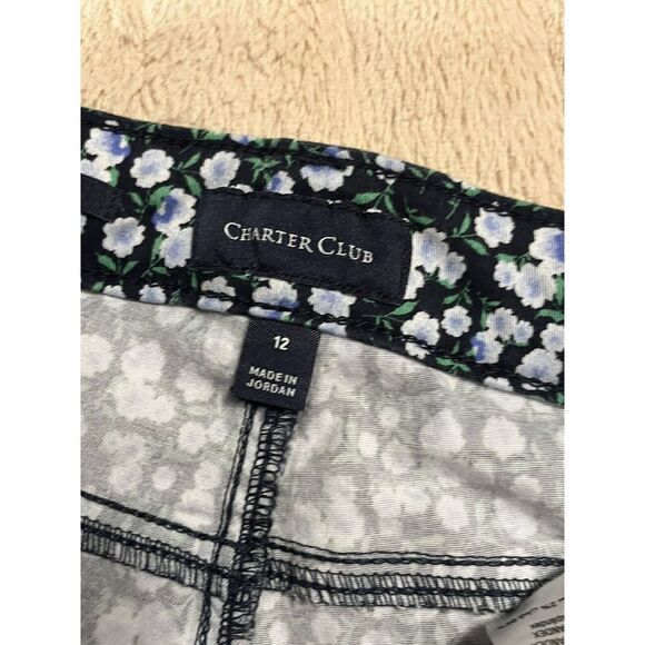 Charter Club Pants Women 12 Blue Floral Bristol Capri Mid Rise Flat Front - Picture 7 of 9